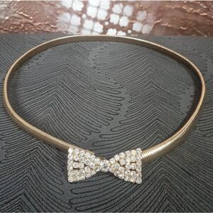 Vintage Tubogas Metal Belt With Rhinestone Bow Detail